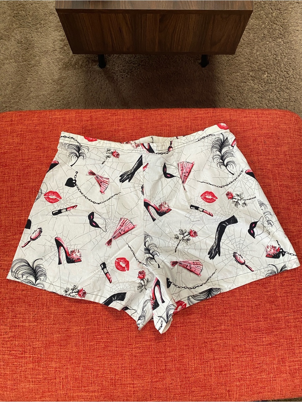 Handmade Boudoir Gothic Novelty Gertie Print Pin Up Cotton Shorts